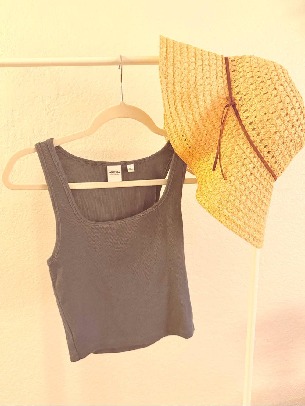 Aritzia Homestretch Ribbed Tank Top in Gray Blue